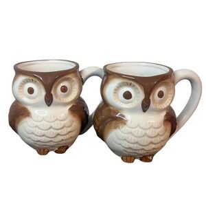 World Market Brown  Owl Surprise Baby Owl Inside Ceramic Coffee Cup Mug Set